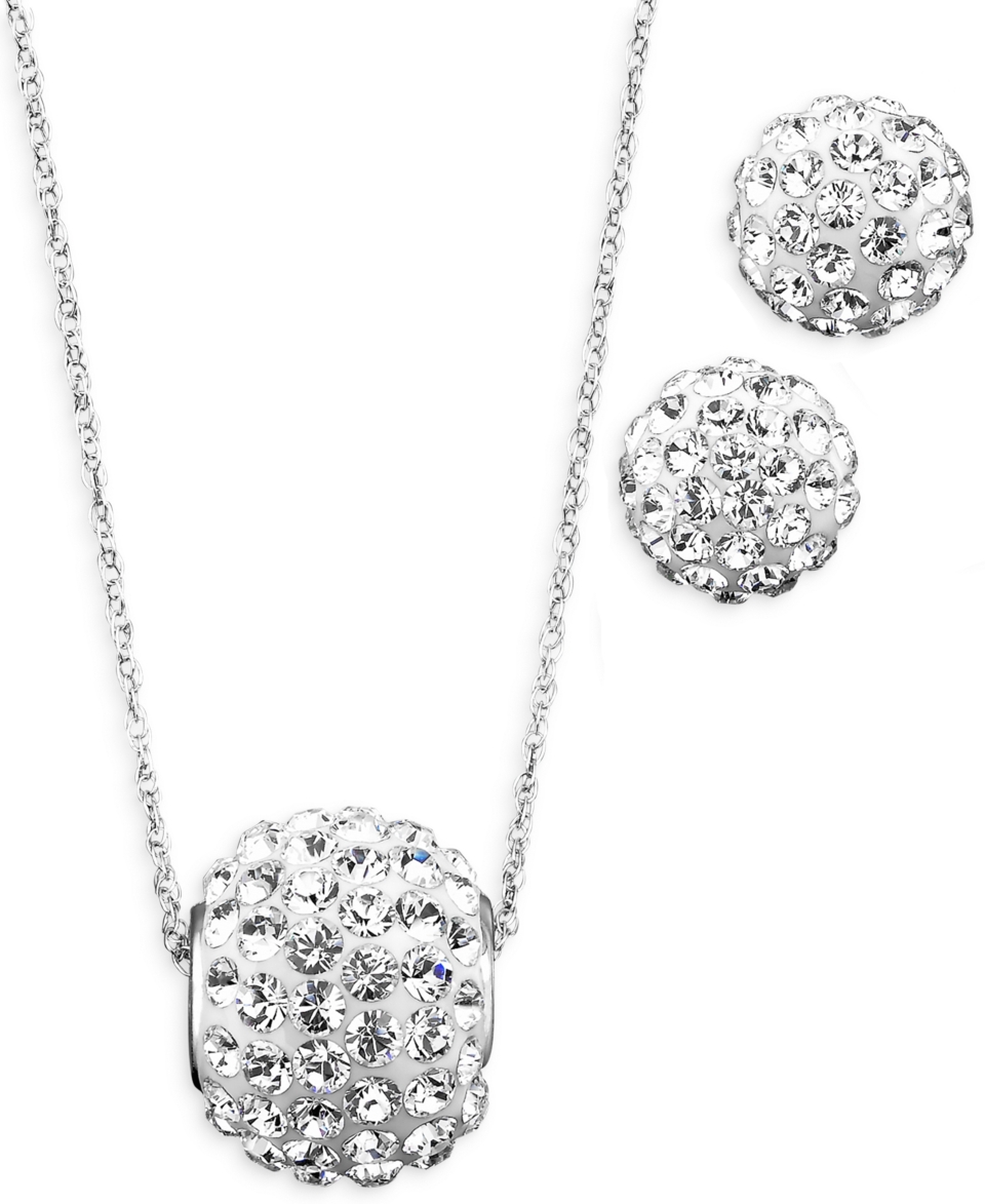 10k White Gold Pendant and Earrings Set, Crystal Accent