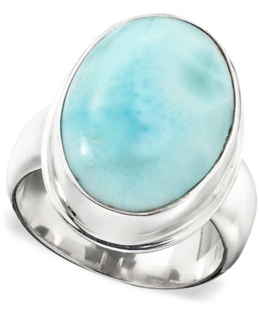 Sterling Silver Ring, Larimar Oval - Rings - Jewelry & Watches - Macy's