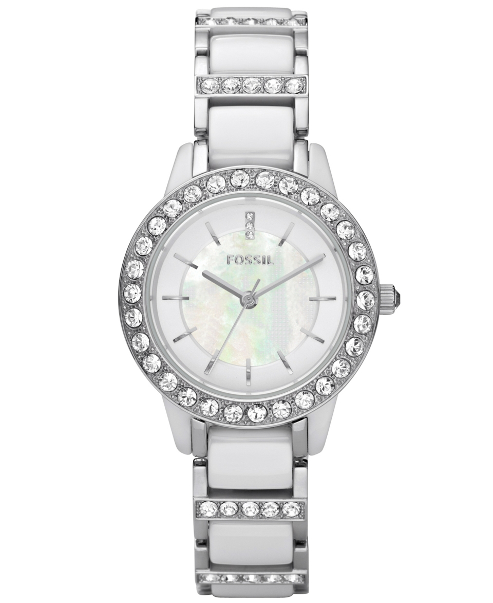Fossil Watch, Womens Jesse White Ceramic and Stainless Steel Bracelet