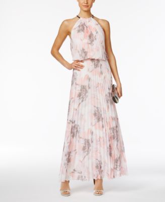 MSK Pleated Floral-Print A-Line Gown & Reviews - Dresses - Women - Macy's