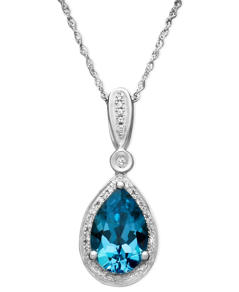 14k White Gold Necklace, Blue Topaz (3 ct. t.w.) and Diamond (1/10 ct