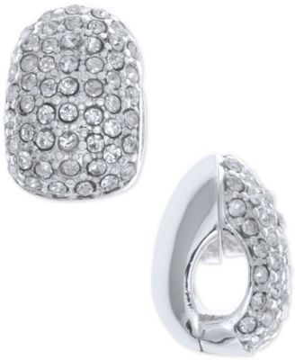 Серьги-клипсы Huggie с черными кристаллами Anne Klein серебристого цвета, серебро
