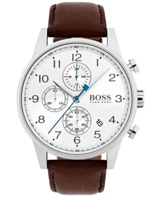 BOSS Hugo Boss Men's Chronograph Navigator Dark Brown Leather Strap Watch  44mm 1513495 \u0026 Reviews - All Fine Jewelry - Jewelry \u0026 Watches - Macy's