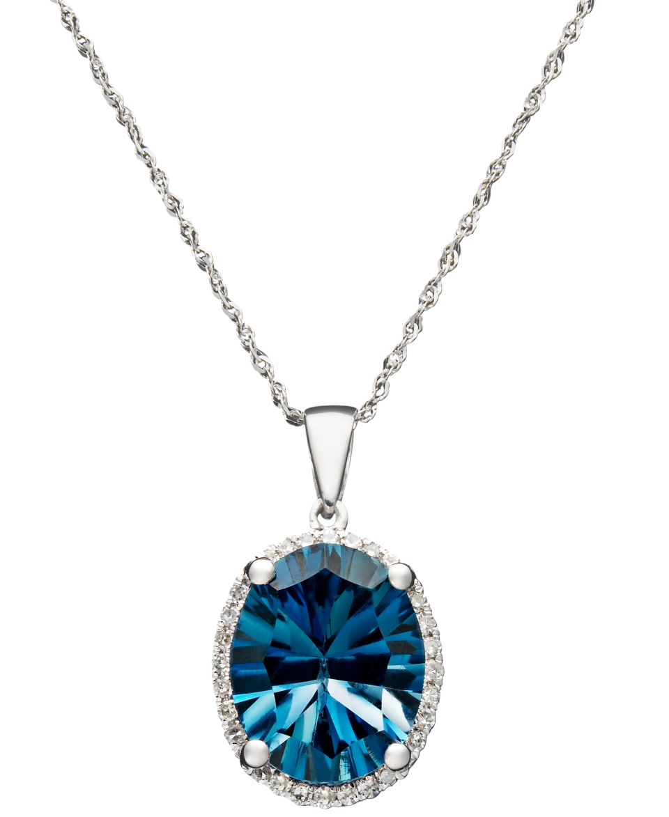 14k White Gold Necklace, London Blue Topaz (4 1/10 ct. t.w.) and Diamond Accent Oval Pendant   Jewelry & Watches