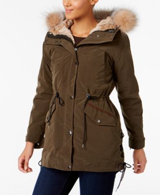 andrew marc lillie rabbit & fox fur trim down coat