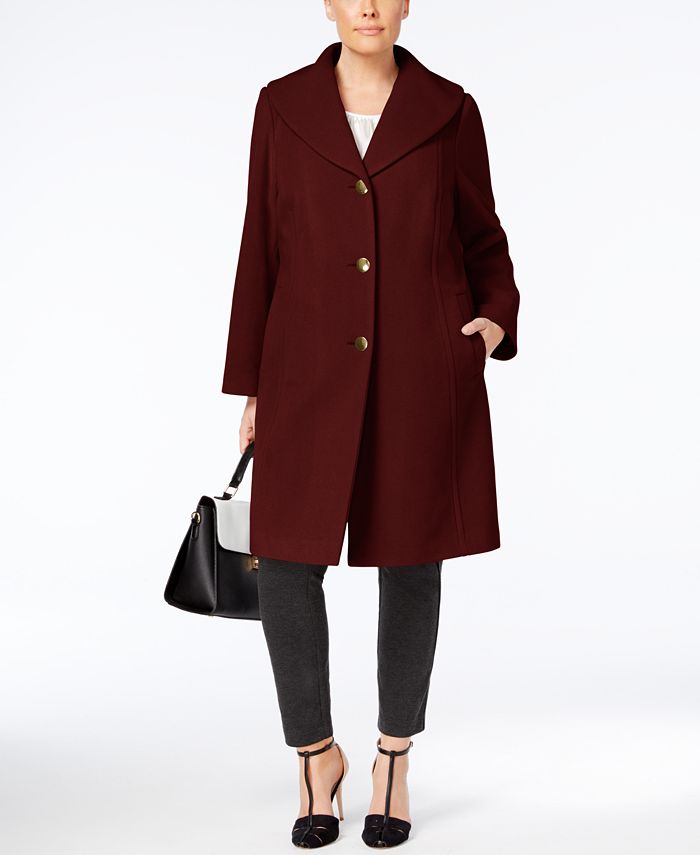 Anne Klein Plus Size Wool-Cashmere Blend Coat with Shawl Collar ...