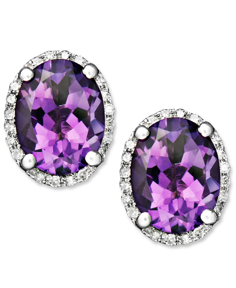 14k White Gold Earrings, Amethyst (3 ct. t.w.) and Diamond (1/8 ct. t