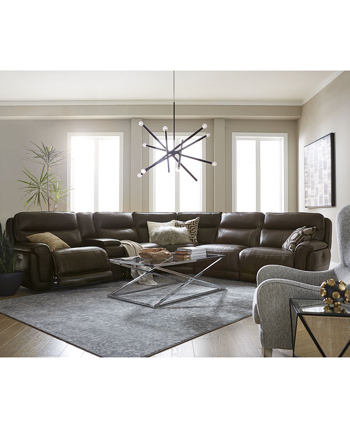 Furniture Summerbridge 6Pc. Leather Sectional Sofa with 2 Power