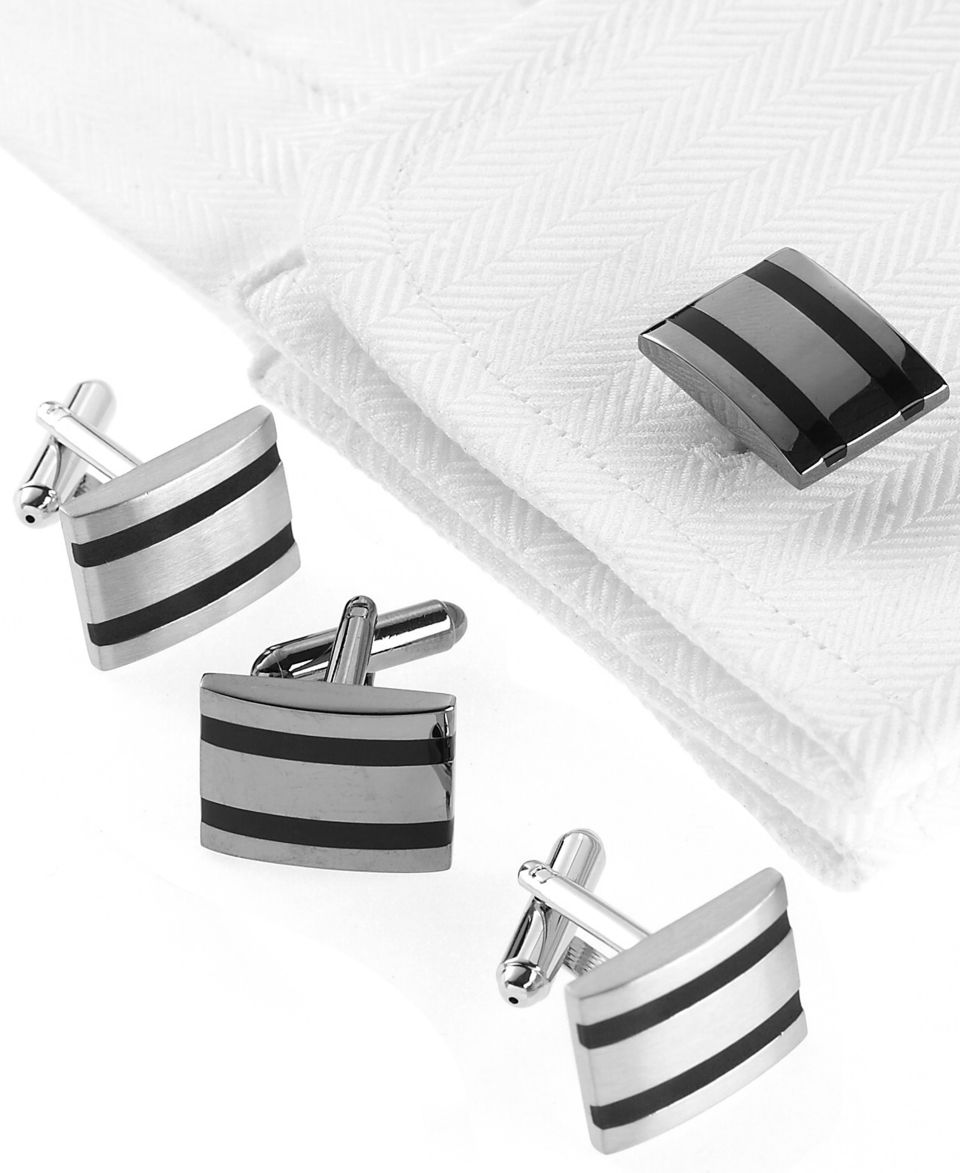 Donald J. Trump Cufflinks, Polished Rhodium Ribbed Rectangle   Mens