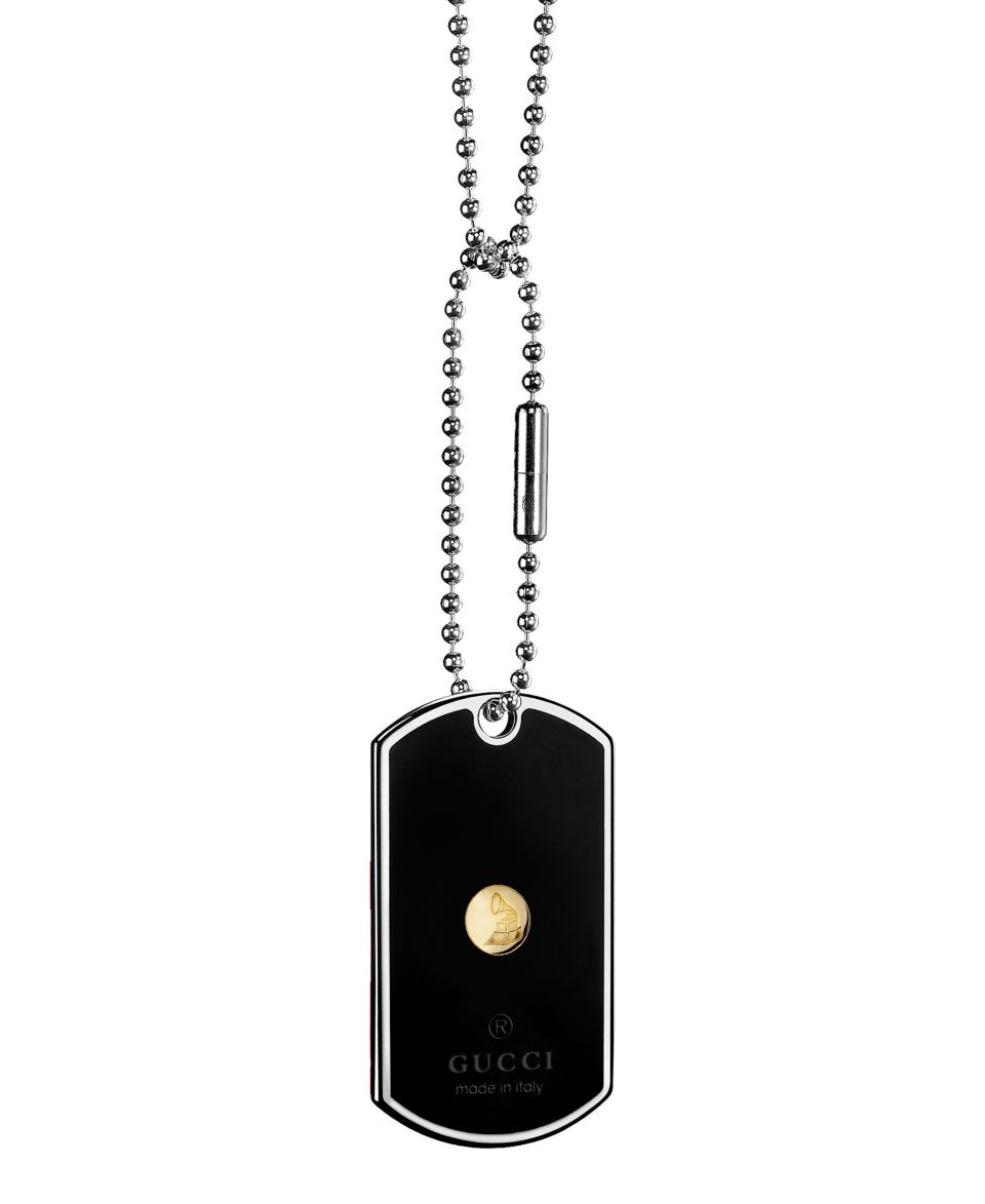 Gucci Necklace, Sterling Silver and 18k Gold Black Enamel GRAMMY