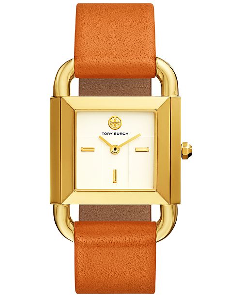 Tory Burch Women S Phipps Liliam Orange Leather Strap Watch 29x41mm Reviews Watches Jewelry Watches Macy S