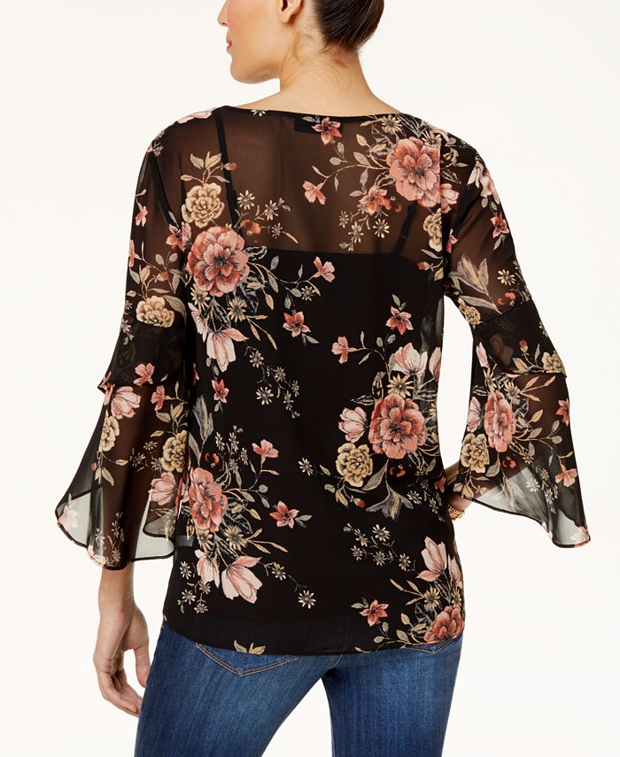 Style & Co Printed Sheer-Sleeve Blouse, Created for Macy's & Reviews ...