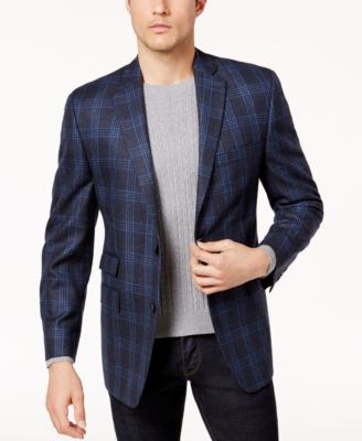 michael michael kors men's classic fit blue check sport coat