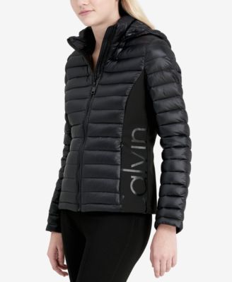 calvin klein mid length side knit packable jacket