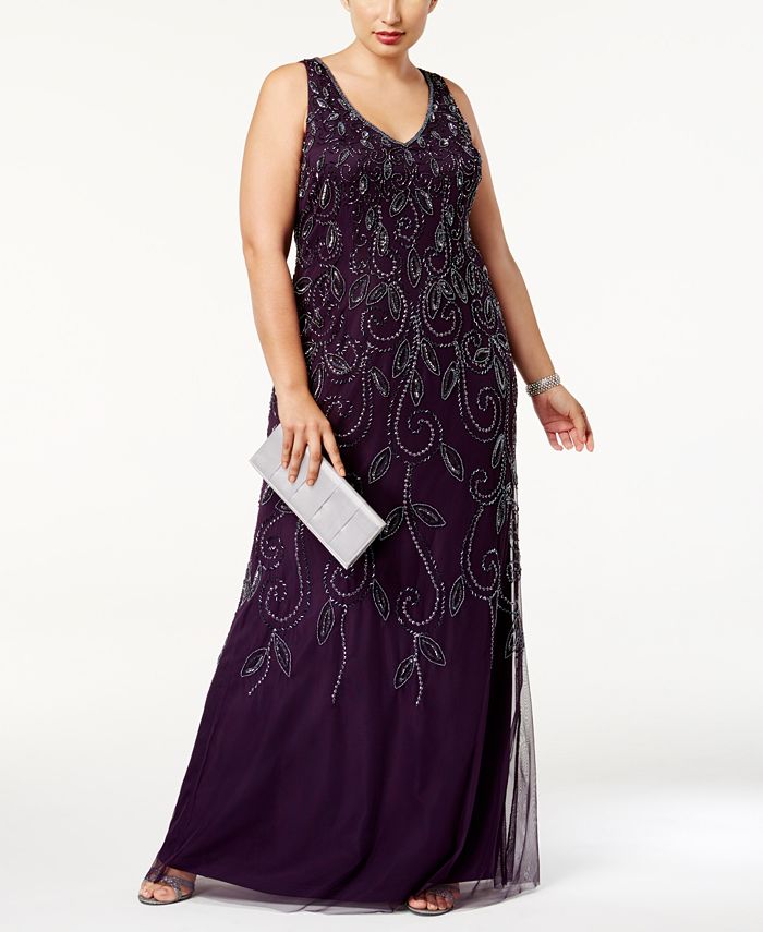 adrianna papell plus size metallic chiffon gown