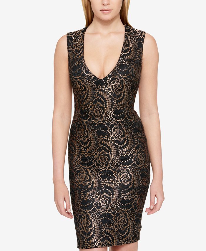 GUESS Metallic Lace Bodycon Dress & Reviews - Dresses - Women - Macy's