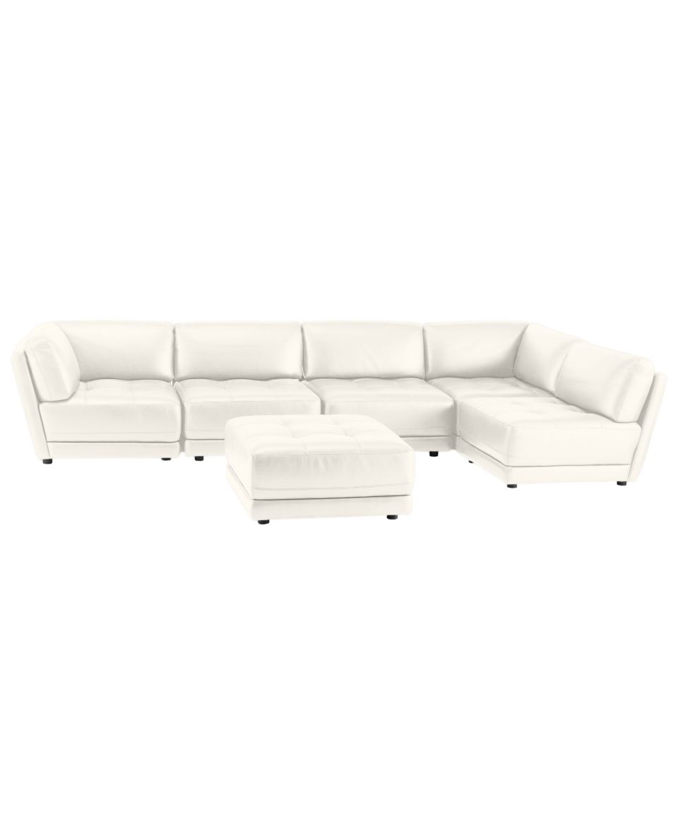 Stacey Leather Sectional Sofa, 6 Piece Modular (3 Armless Chairs, 2