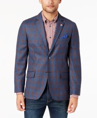 red and blue plaid blazer