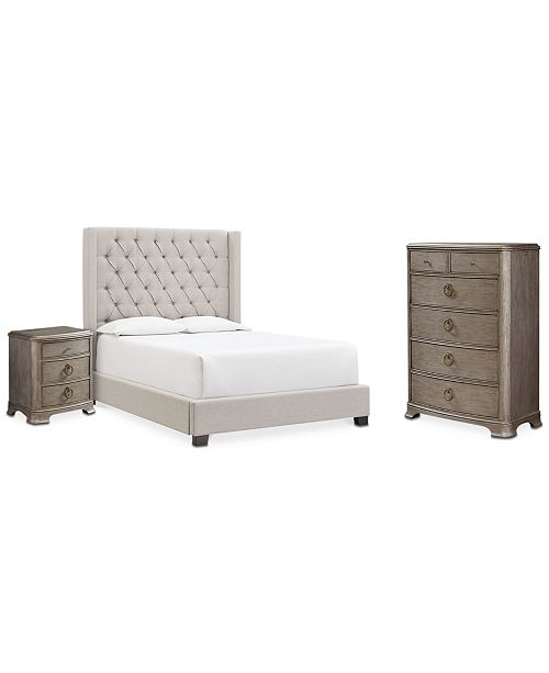 Furniture Monroe Upholstered Bedroom Furniture 3 Pc Set Queen Bed Nightstand Chest Created For Macy S Reviews Furniture Macy S
