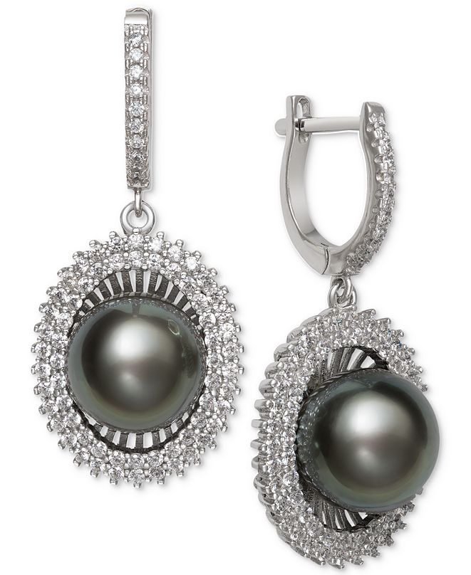 Macy's Black Cultured Tahitian Pearl (10mm) & Cubic Zirconia Drop