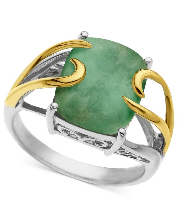  Macy s  14k Gold and Sterling Silver Ring  Jade  Rectangle 