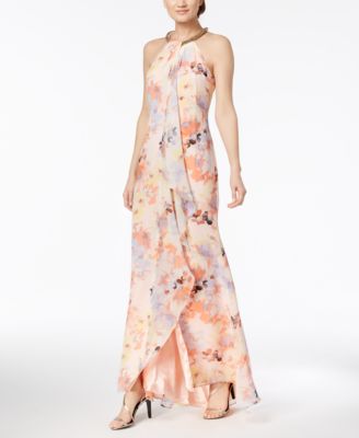 calvin klein embellished ruffled gown