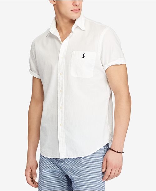 Polo Ralph Lauren Men S Classic Fit Short Sleeve Seersucker Shirt Reviews Casual Button Down Shirts Men Macy S