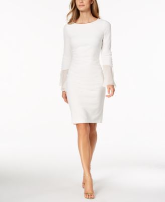 calvin klein bell sleeve sheath dress white