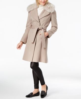 fur trim wrap coat