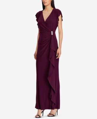 Lauren Ralph Lauren Flutter-Sleeve Gown 