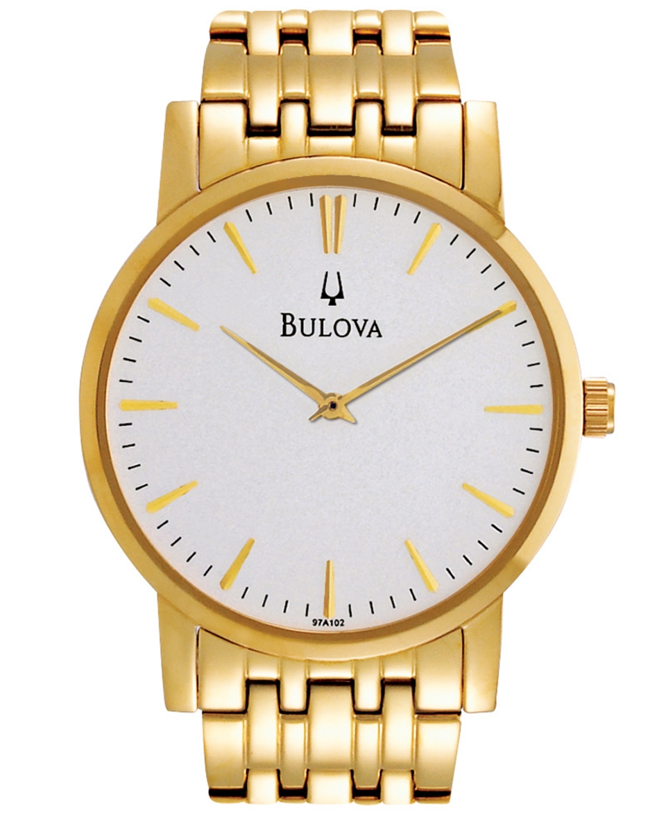 Bulova Watch, Mens Gold Tone Stainless Steel Bracelet 97A102   All