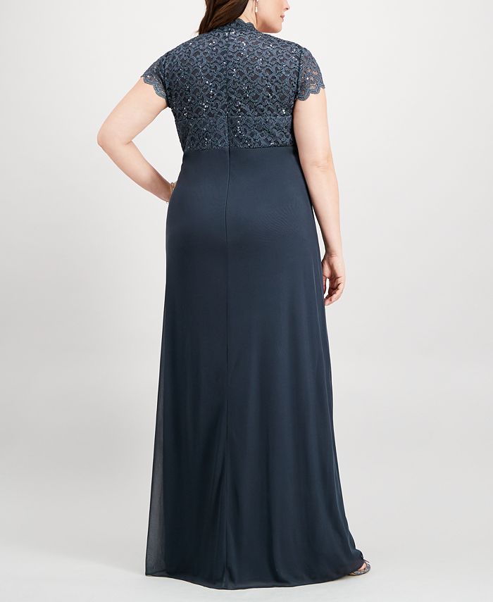 Betsy & Adam Plus Size Sequined-Lace Ruched Gown & Reviews - Dresses ...