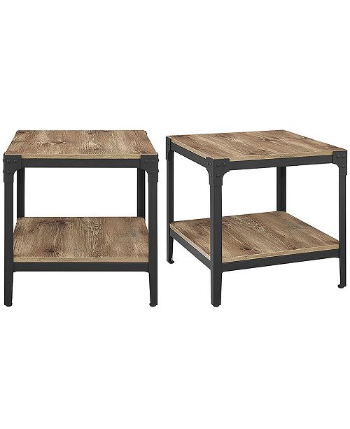 Walker Edison Angle Iron Rustic Wood End Table Set Of 2 Reviews Home Macy S