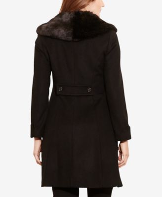 ralph lauren faux fur collar walker coat