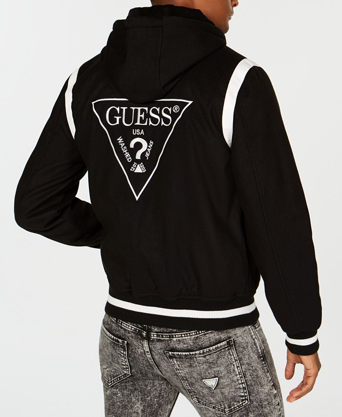 guess men's hooded varsity jacket
