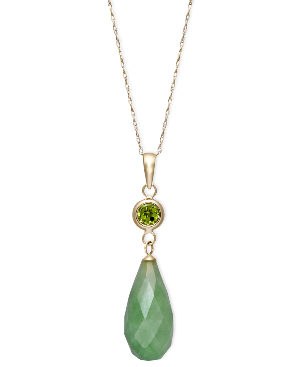 14k Gold Necklace, Jade (8 18mm) and Peridot (1 ct. t.w.) Teardrop Pendant   Necklaces   Jewelry & Watches