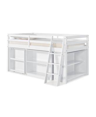 white loft bed with storage