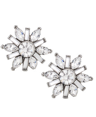 Carolee Earrings, Silver-Tone Small Button Snowflake Earrings - Jewelry ...