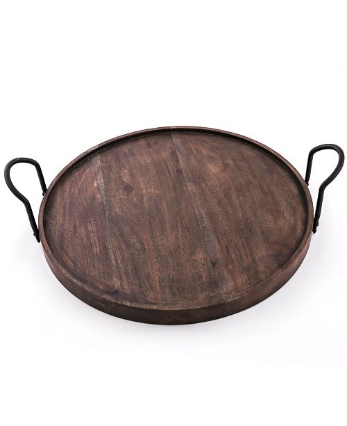 Thirstystone Closeout Round Wood Tray With Black Metal Handles Reviews Serveware Dining Macy S