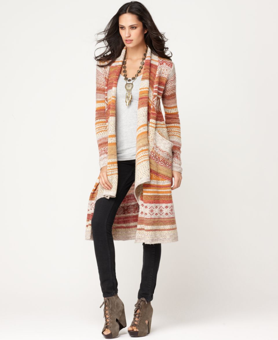 Free People Sweater, Yesterdays Smile Open Front Long Sleeve Striped Pocket Cardigan   Sweaters   Women