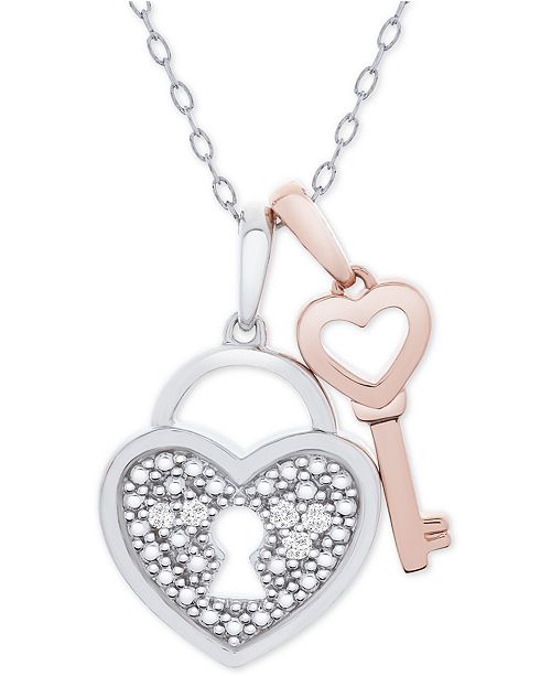 Macy S Diamond Accent Heart Lock Key 18 Pendant Necklace In Sterling Silver 14k Rose Gold Plate Reviews Necklaces Jewelry Watches Macy S