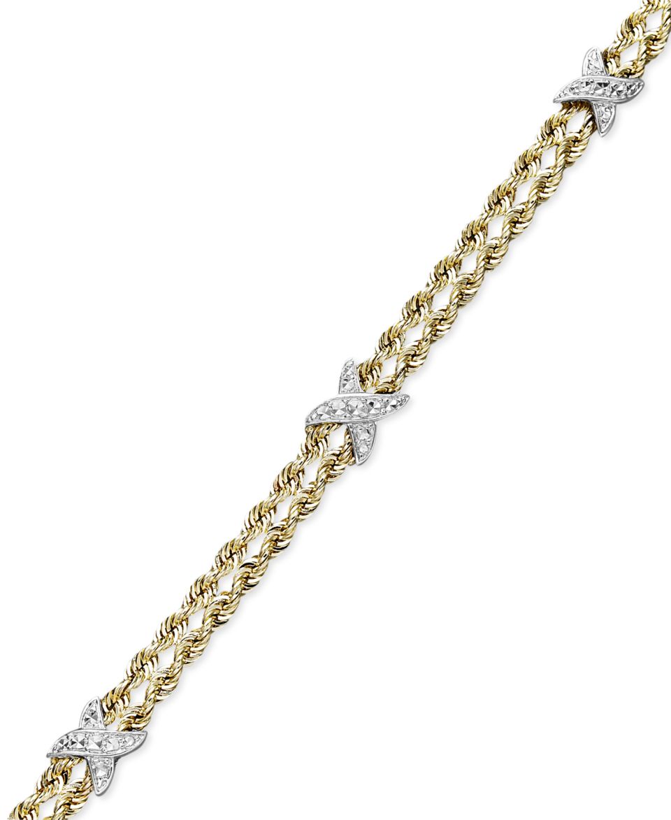 14k Gold over Sterling Silver and Sterling Silver Bracelet, Two Row Rope Bracelet   Bracelets   Jewelry & Watches