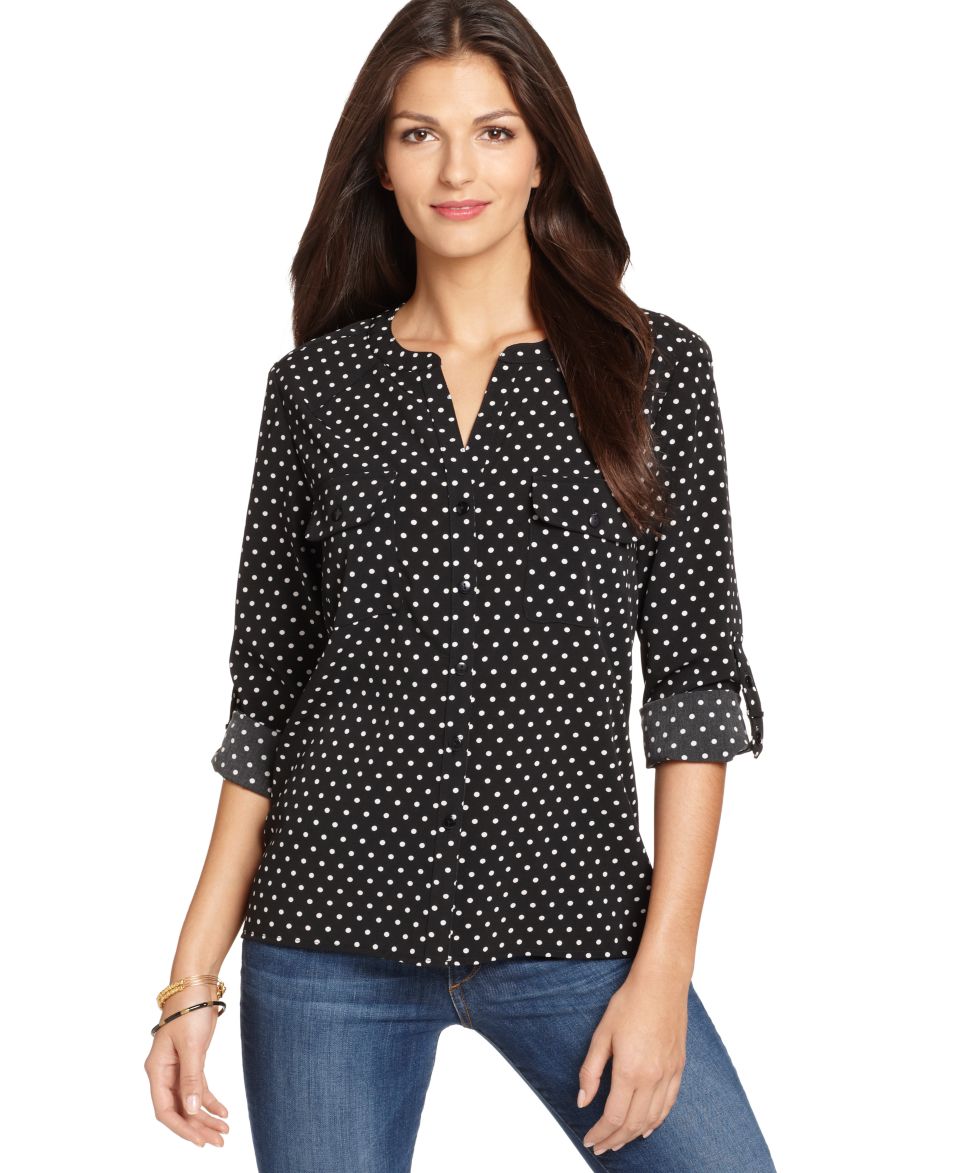 Calvin Klein Top, Long Sleeve Printed Peasant   Womens