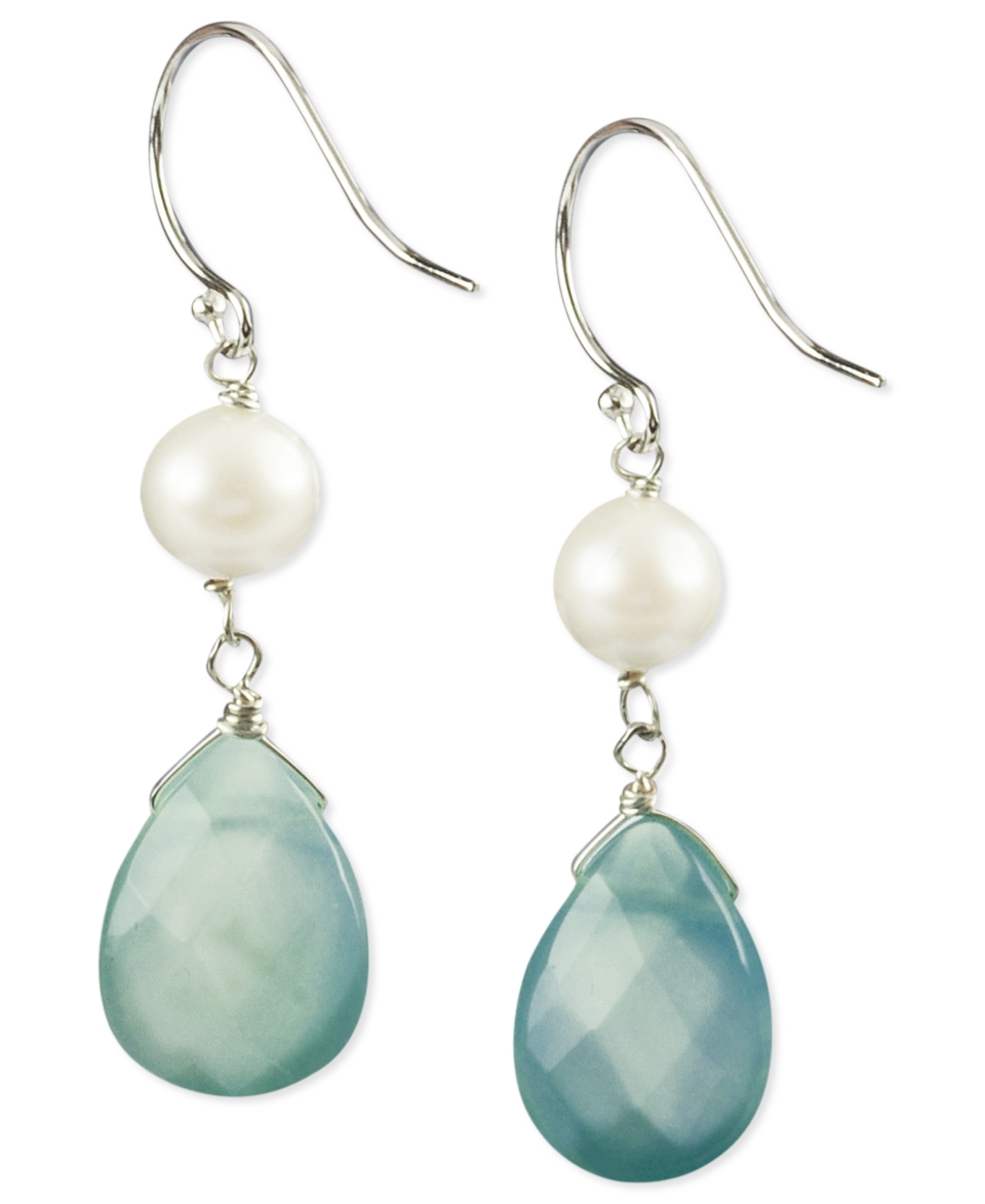 Sterling Silver Earrings, Sea Blue Chalcedony (13 3/4 ct. t.w.) and