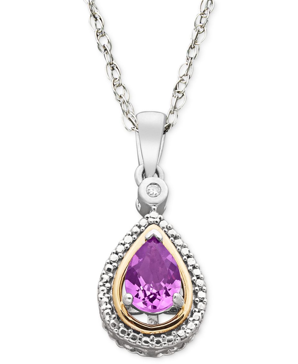 Sterling Silver and 14k Gold Necklace, Amethyst (5/8 ct. t.w.) and