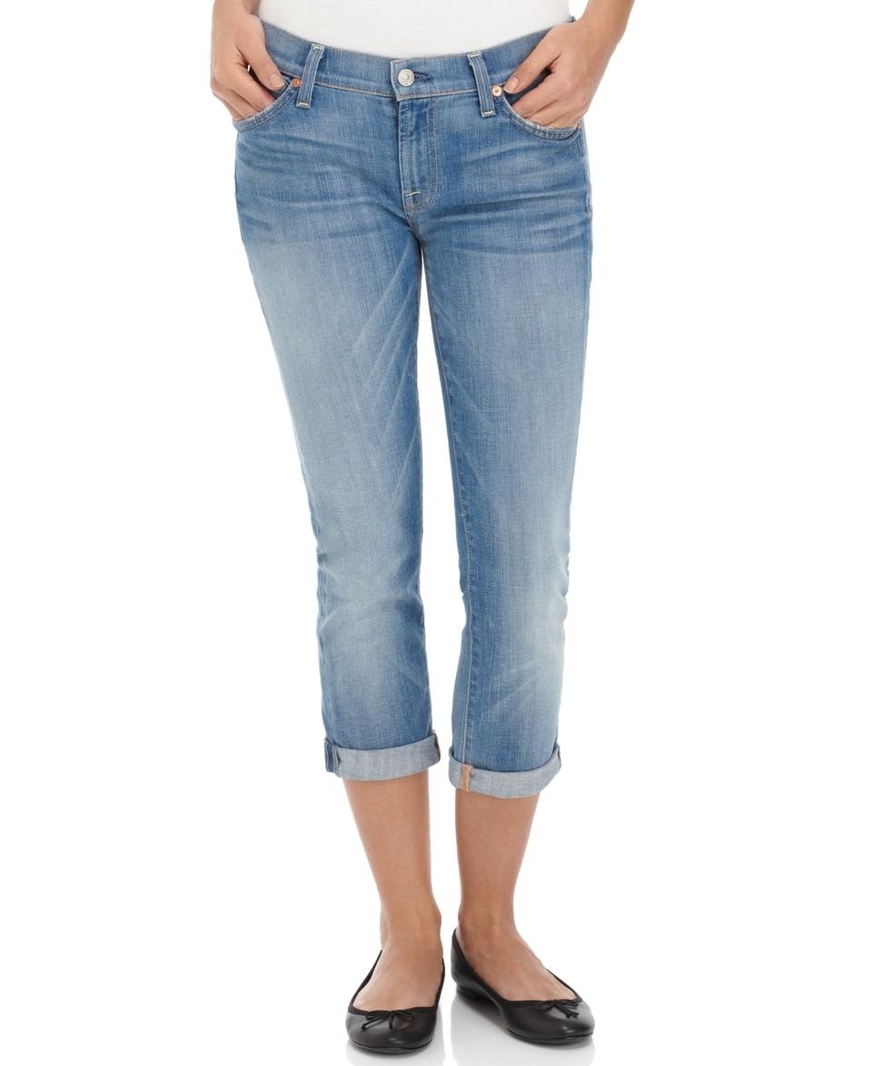 For All Mankind Jeans, Cropped Cuffed Skinny Light Wash   Womens