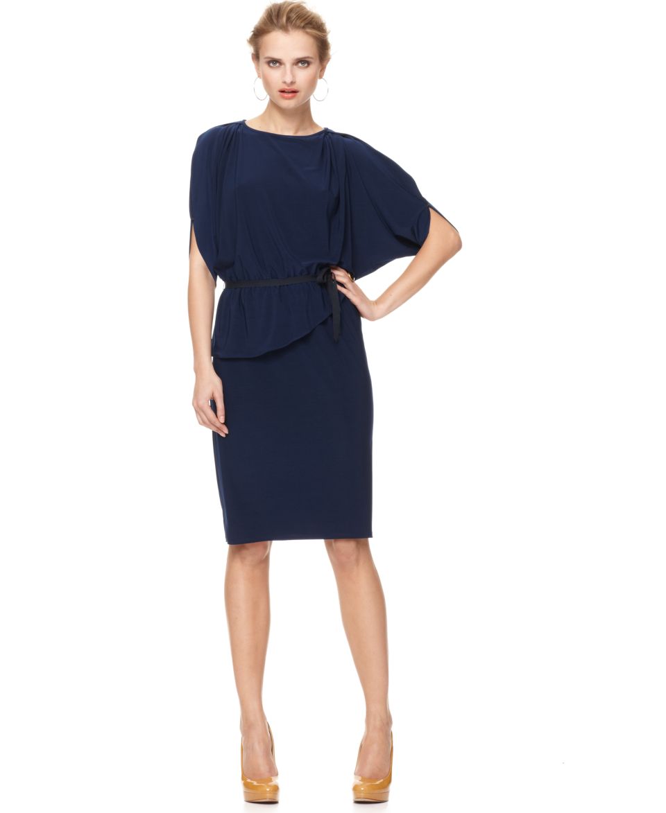 Tahari Dress, Alice Boatneck Short Sleeve CutoutTie Draped