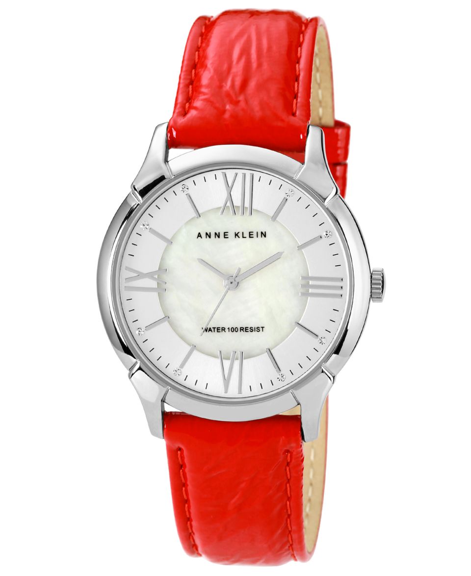 Anne Klein Watch, Womens Red Crinkled Patent Leather Strap 36mm 10