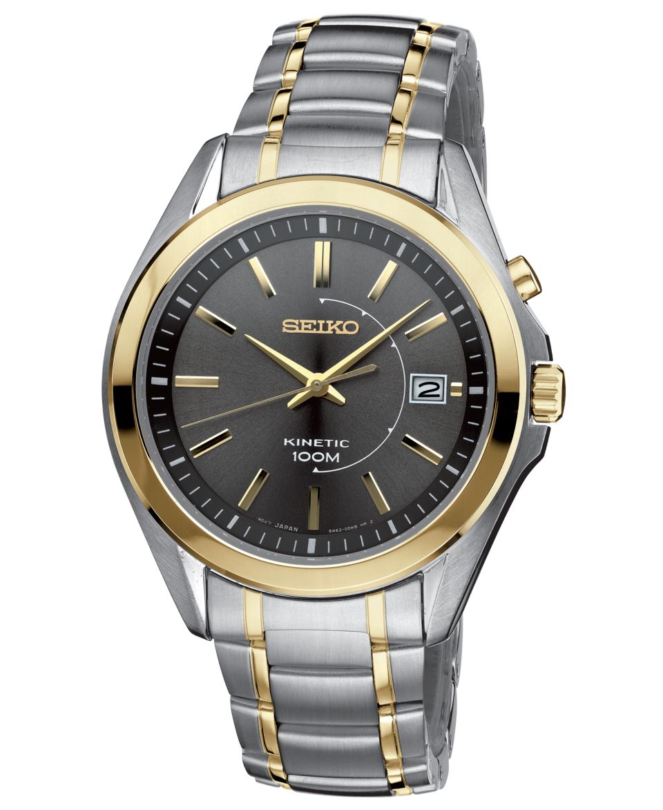 Seiko Watch, Mens Kinetic Two Tone Stainless Steel Bracelet 41mm