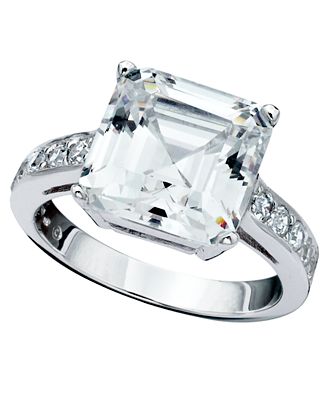 CRISLU Ring, Platinum Over Sterling Silver Princess Cut Cubic Zirconia ...